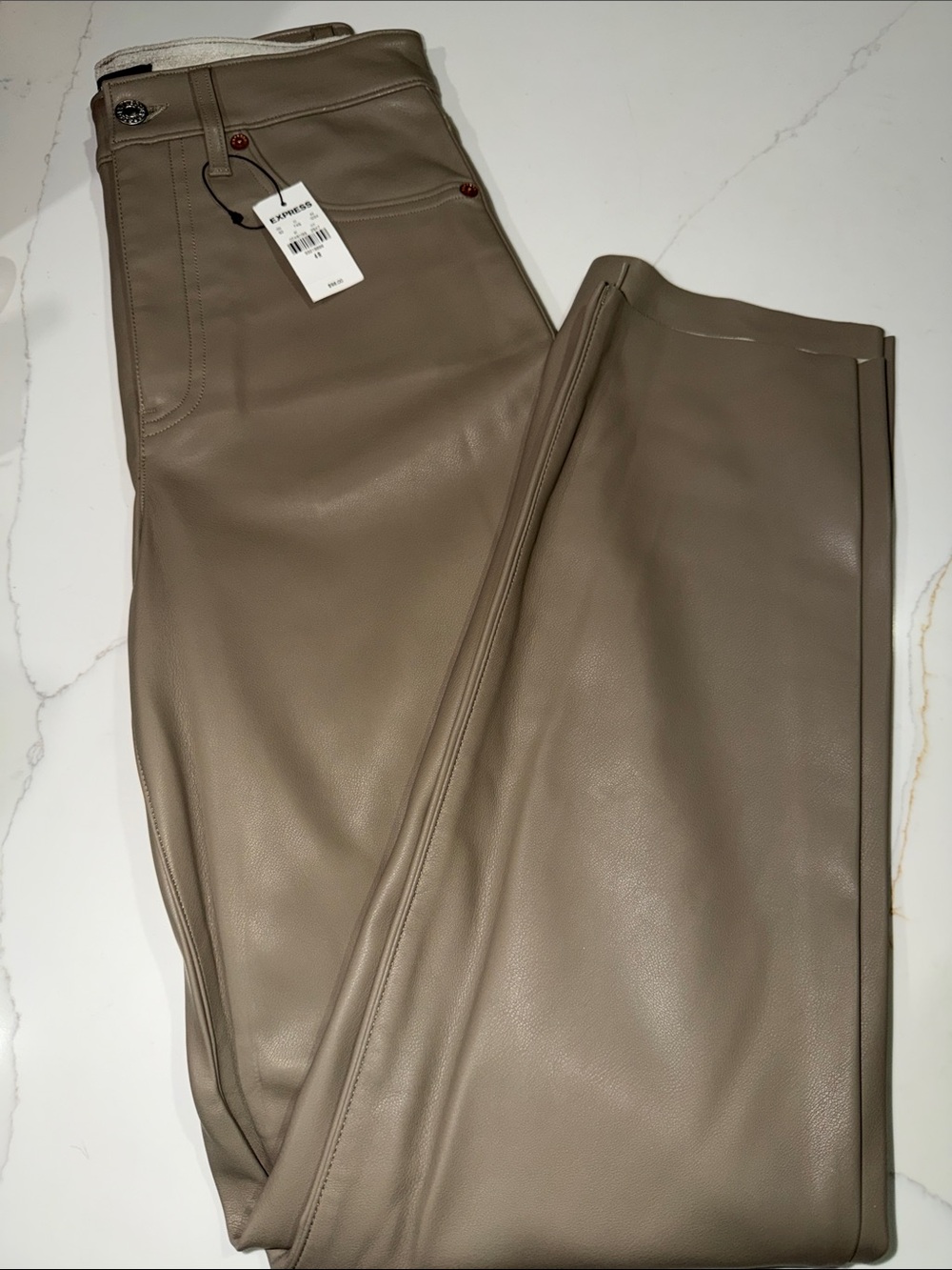 Express Men's Taupe Faux-Leather Pants - Neutral Taupe